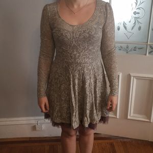 Grey Free People Long Sleeve Dress